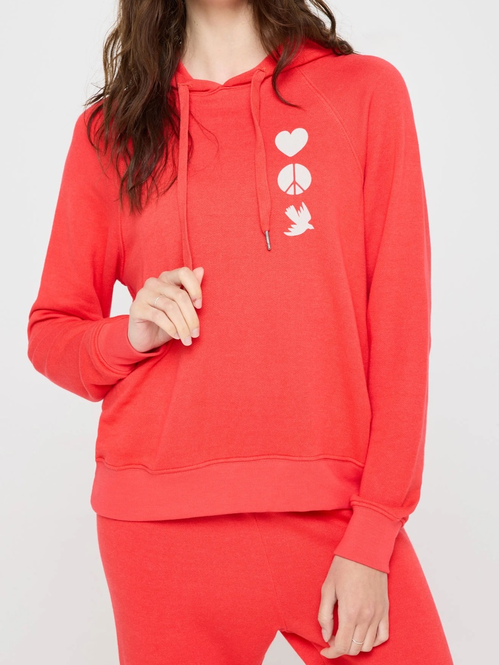 NWT SIZE S Spiritual Gangster Coral Pullover Hoodie w/ White Heart, Peace & Dove